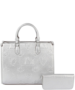 Embossed Monogram 2-in-1 Tote Satchel LMR0041WZ SILVER